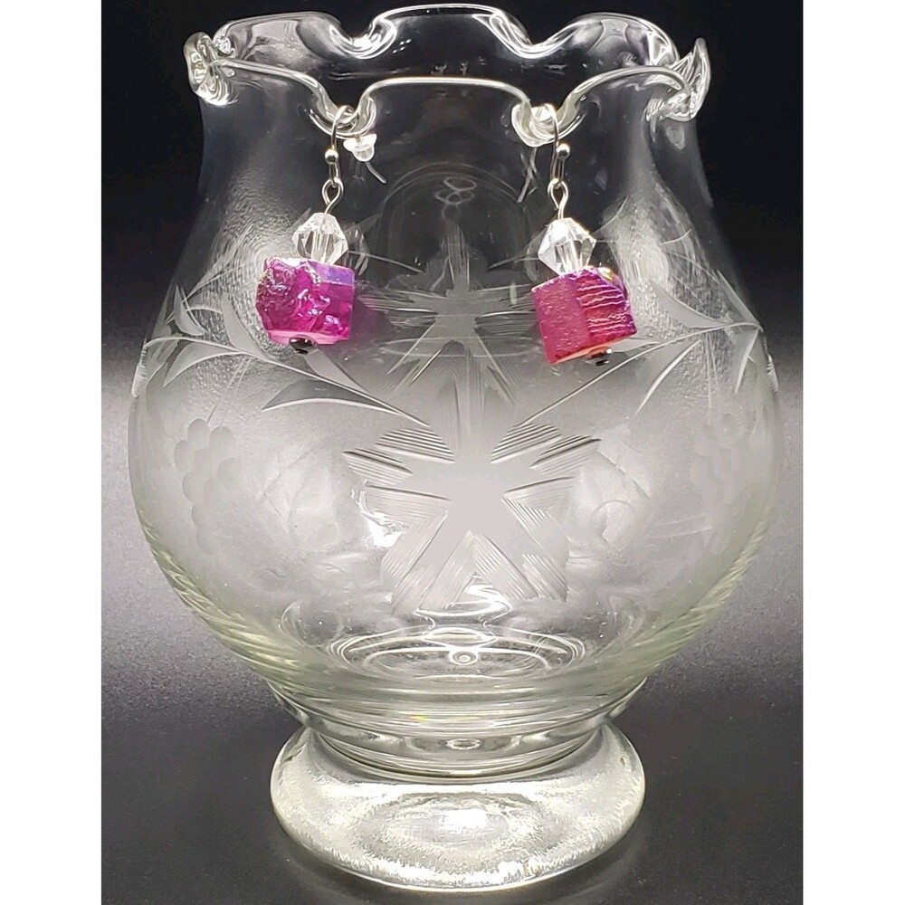Purple Plated Quartz And Glass Bead Coustume~Dangle~Drop~Fashion Mint HANDMADE!!